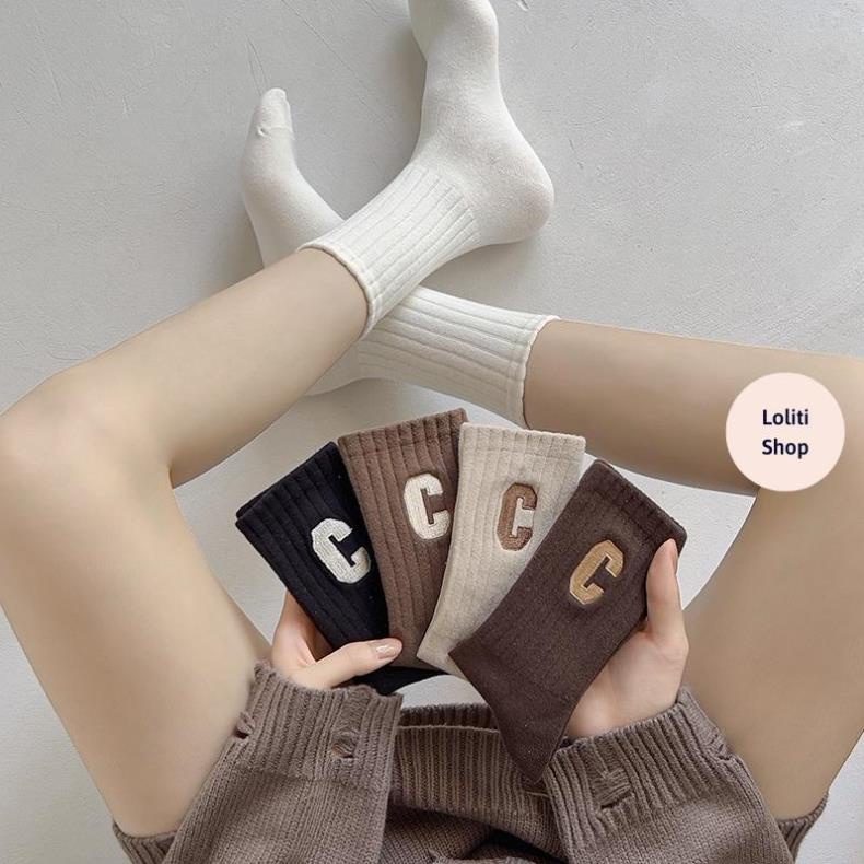 Tất vớ nam nữ chữ C cao cổ bo chân chất cotton dày dặn thấm mồ hôi LOLITI TAT590