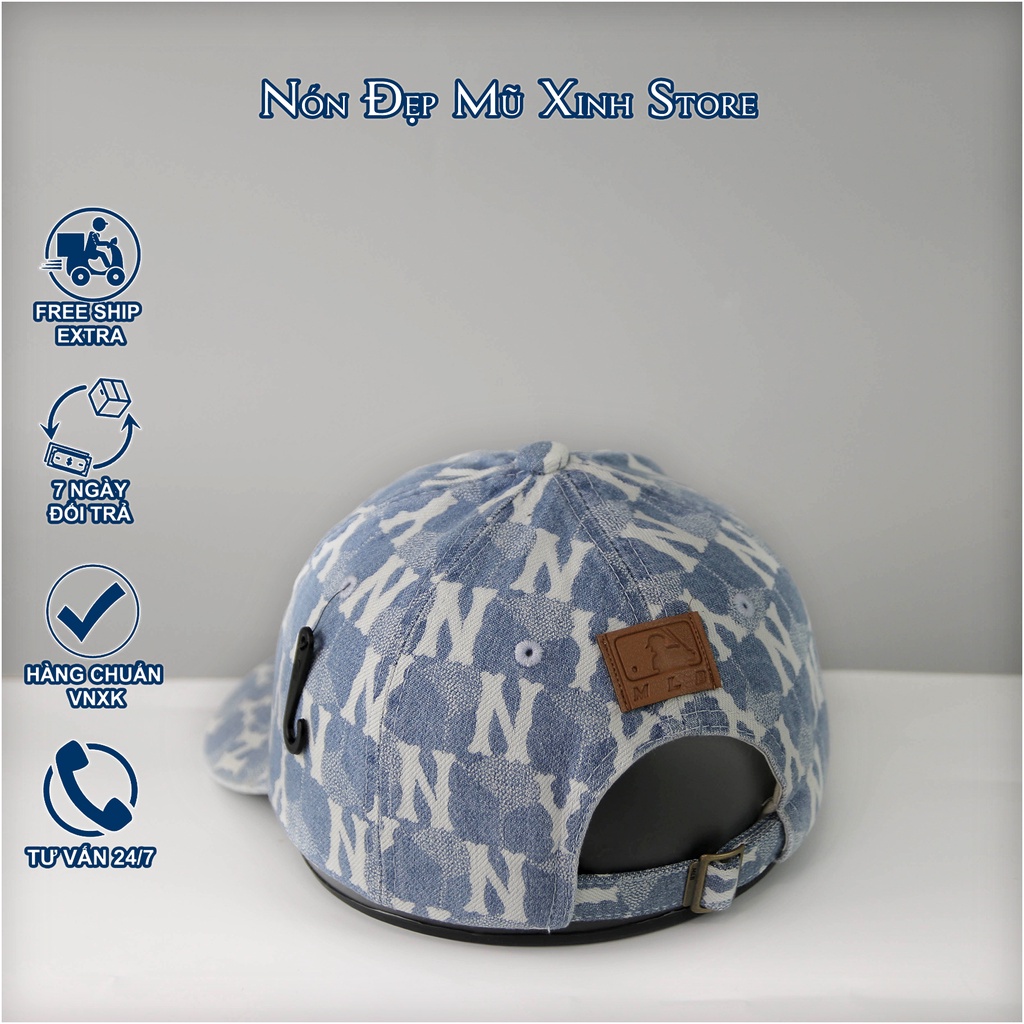 NÓN LƯỠI TRAI & Bucket MLB JEAN WAX KOREA , chất vải jean xanh phối monogram trắng, thời trang chính hãng cao cấp