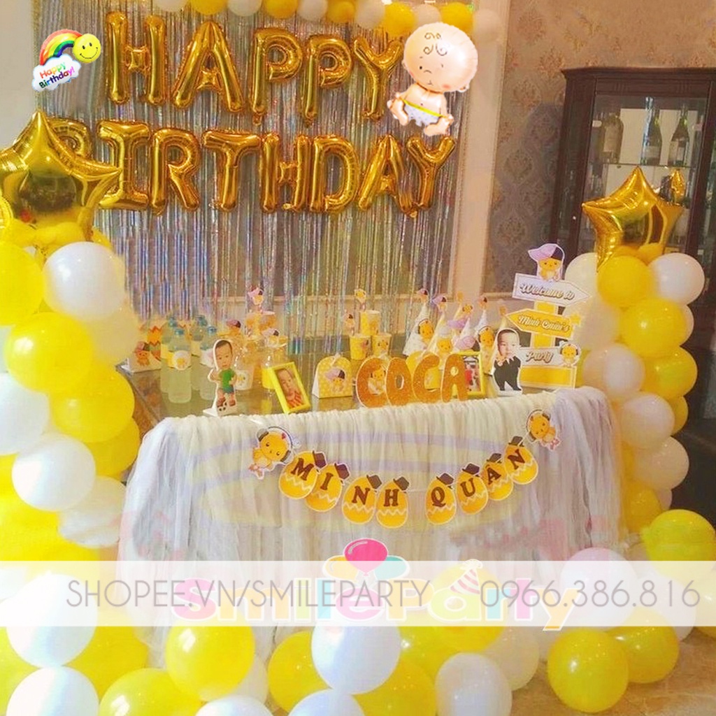 Combo Set Trang Trí Sinh Nhật 2 Rèm Kim Tuyến Tùy Chọn, Bóng Chữ Happy Birthday và 50 bóng tròn