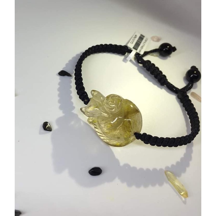 X Vòng tay Hồ Ly Ôm Hoa đá Thạch Anh Tóc Vàng tết dây thiên nhiên Tặng kèm hộp đựng VT150 - Hợp mệnh Kim, Thổ