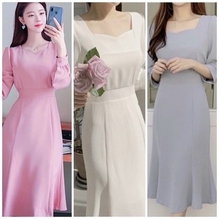 Đầm váy đi tiệc - dạo phố cổ V thắt nơ 3 màu (kèm hình thật)