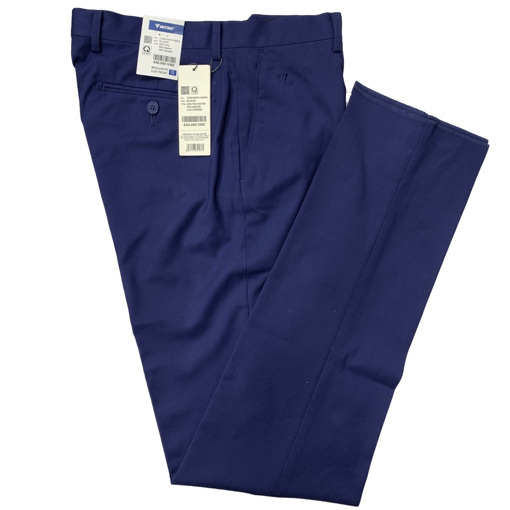 Viettien - Quần tây nam màu xanh dương không ly 1Q4036 regular fit