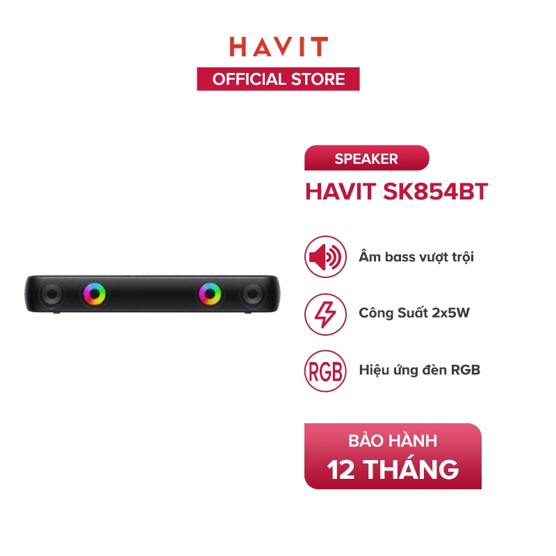 Loa BT HAVIT SK854BT, Công Suất 2*5W Mạnh Mẽ, Hiệu Ứng Đèn RGB,, Thời Gian Chơi Nhạc Lên Đến 7H - Hàng Chính Hãng