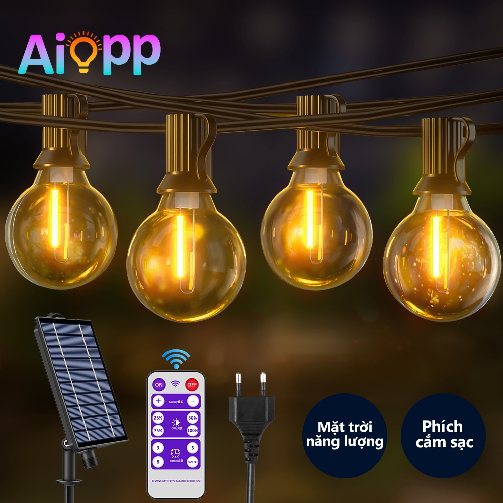 G40 năng lượng mặt trời điều khiển từ xa dẫn chuỗi ánh sáng dây tóc phòng ngủ trang trí không thấm nước vườn ánh sáng