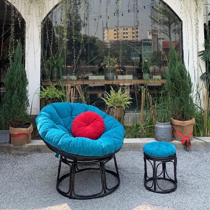 Ghế lười tựa lưng Papasan thư giãn - Ghế xoay 360 độ thư giãn khung thép nệm cao cấp kích thước 110x110x80cm