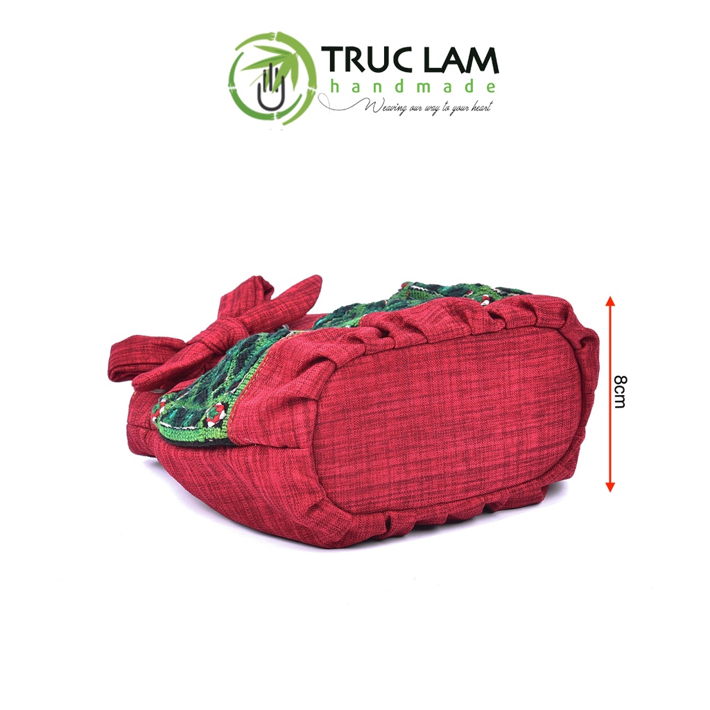Túi Đeo Chéo Thời Trang Nữ Vải Gai Can Yếm Thổ Cẩm Cổ Thêu Tay Miệng Dây Rút Thắt Nơ DOCUTCT101 Trúc Lâm Handmade