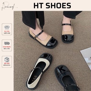 Giày bệt da nữ mũi vuông phong cách retro tiểu thư Mary Jane Pháp phù hợp mùa thu đông 2022