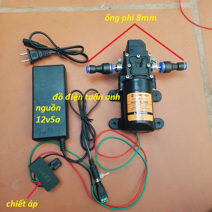 Máy bơm phun sương 12v, bơm tăng áp mini 12v có điều chỉnh tốc độ, nguồn 12v dùng cho máy phun sương