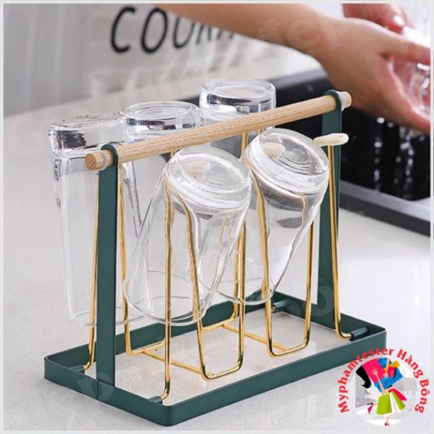 Úp cốc inox tay cầm gỗ màu lục ngọc bảo hoặc vàng , đồ gia dụng thông minh, tiện ích
