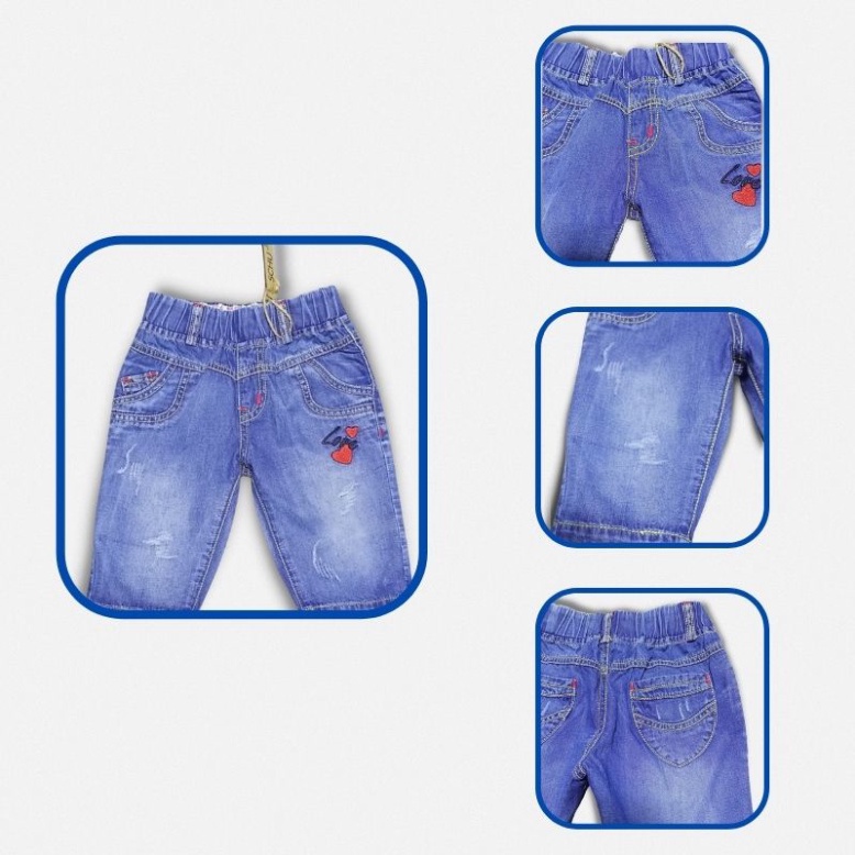 2023 Quần Jean Lửng Bé Gái 15-25kg Ống Suông Thêu Họa Tiết Love Trái Tim Chất Vải Siêu Mềm Mại ABC Kids A0803