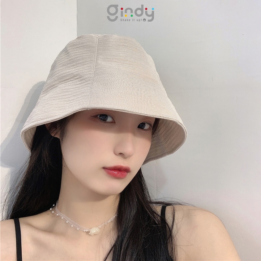 Nón bucket cao cấp cotton chống nắng GINDY mũ unisex trơn vành cụp siêu nhẹ thoáng mát tạo hình nhăn độc đáo M007