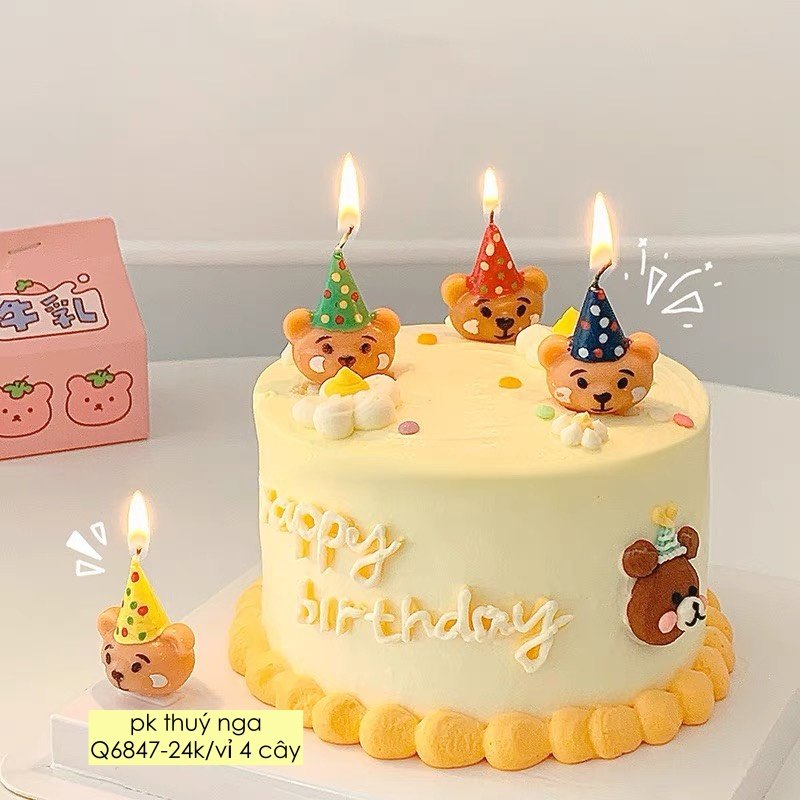 Vỉ 4 Cây Nến Gấu Đội Mũ