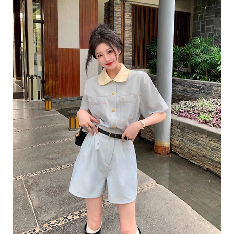 ( Sẵn size S) Bộ liền thân phong cách retro Pháp mới mùa hè 2023( Kèm Thắt Lưng)