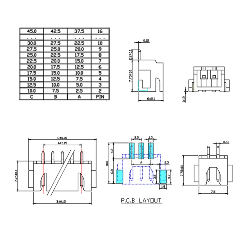 Header SMD XH2.54-2P chân dán