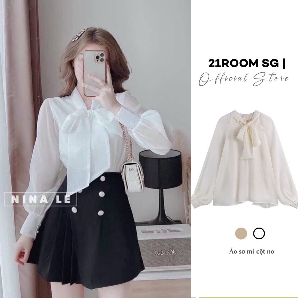 Áo Sơ Mi Kiểu Nữ Oganza Cột Nơ Công Sở Chất Voan Mềm Mịn, Áo Sơ Mi Nữ Công Sở Tiểu Thư Dễ Mặc
