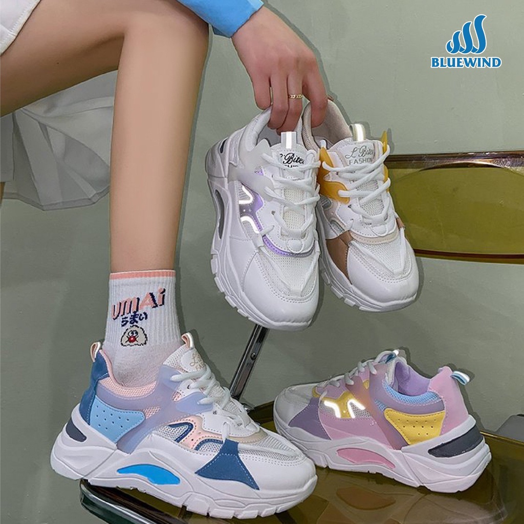 Giày Sneaker Nữ BLUEWIND Phối Da Cao Cấp Độn Đế Tôn Dáng 68796