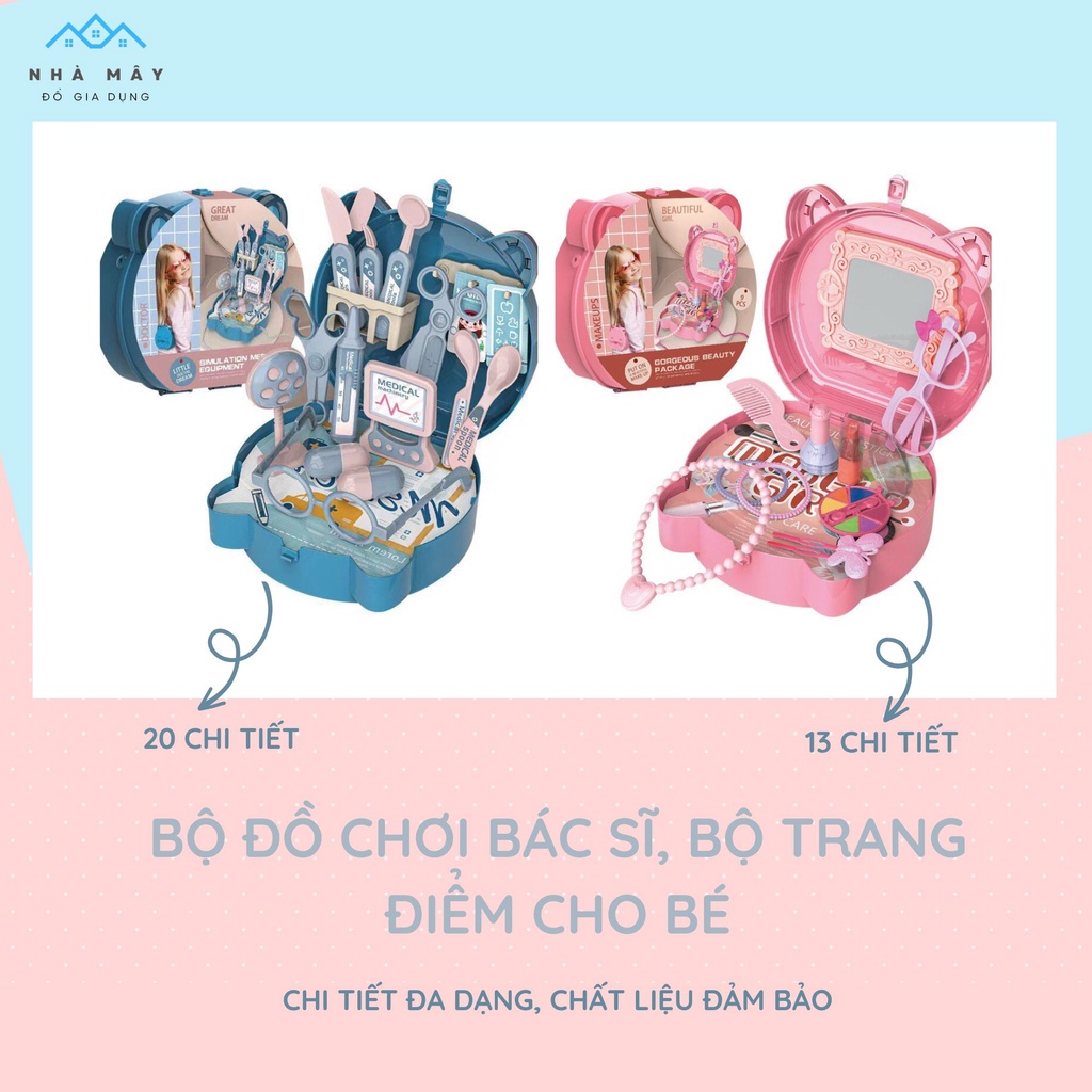 Đồ chơi bác sĩ, đồ chơi trang điểm nhiều chi tiết cho bé dạng túi xách đồ chơi nhập vai theo đề cho bé phát triển tư duy