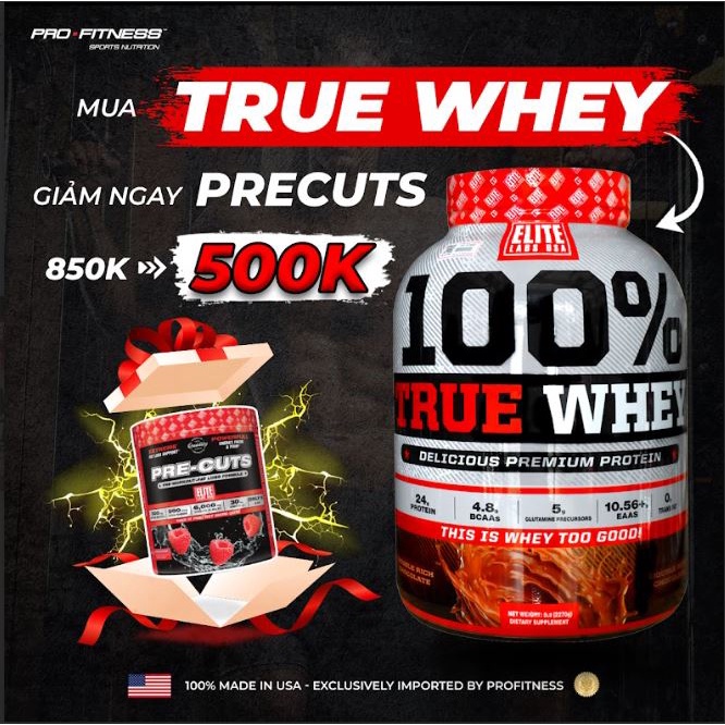 Whey Protein tinh khiết 100% True Whey Elite Labs USA - Sữa tăng cơ giảm mỡ tăng năng lượng và hấp thụ Protein (5lbs)