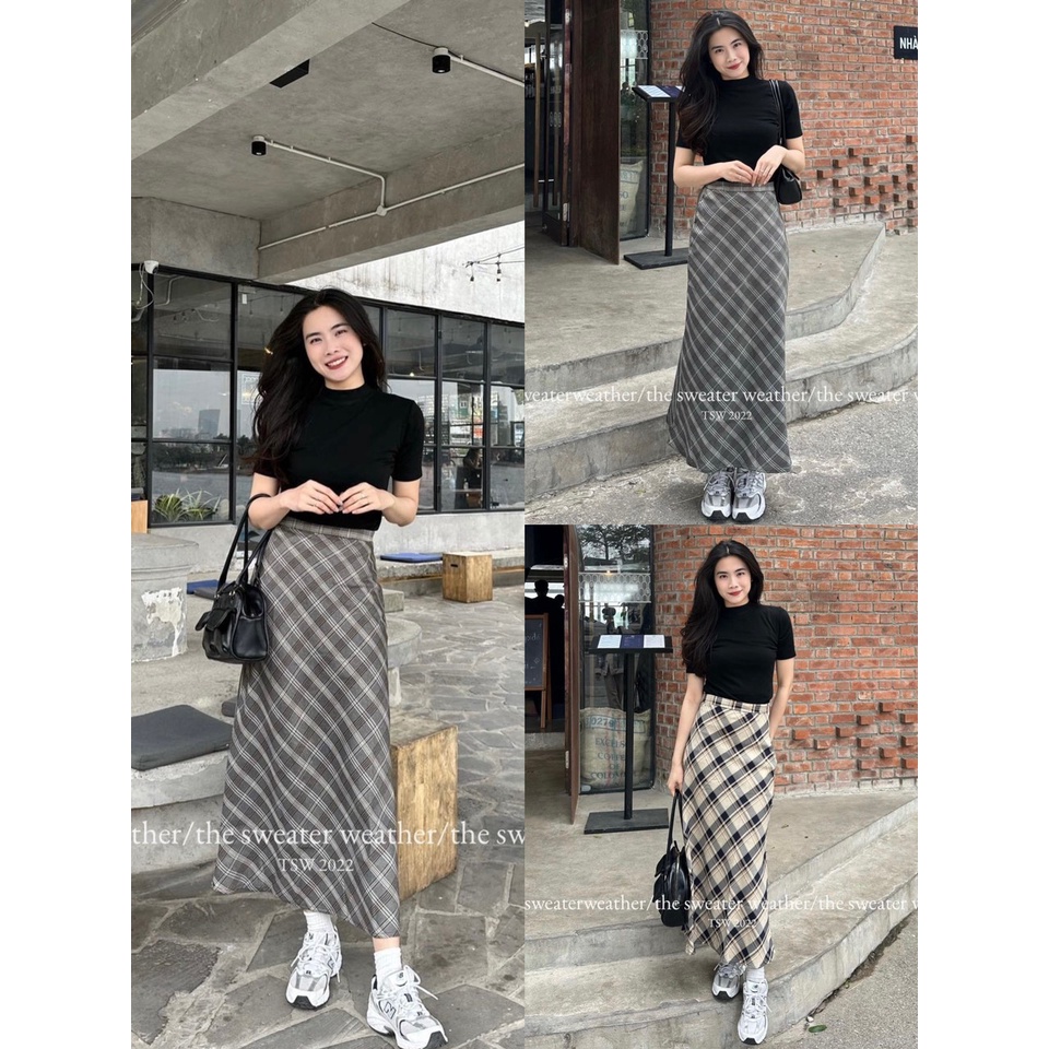 Chân váy maxi kẻ caro dáng dài vintage Hàn Quốc 2023 Dorita Boutique