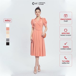 Đầm nữ 𝐂𝐂𝐇𝐀𝐓 dáng xòe phối tay tà bong thân trước chất tuytsi cao cấp 13vns8007xt