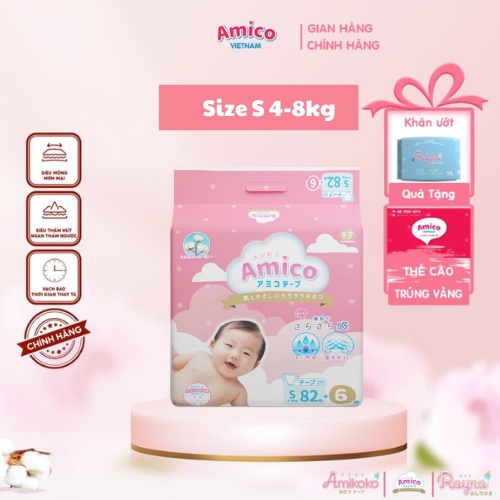 Tã quần Amico combo 2 gói size S82 + 6 miếng (Cho bé 4-8kg)