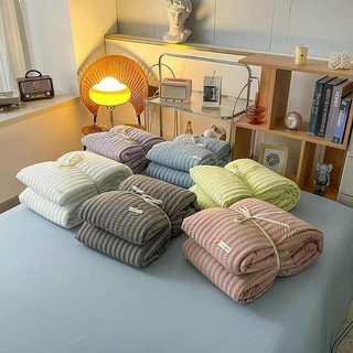 Bộ chăn ga gối Cotton đũi tici Waffe dệt kẻ sọc chăn chần bông mỏng