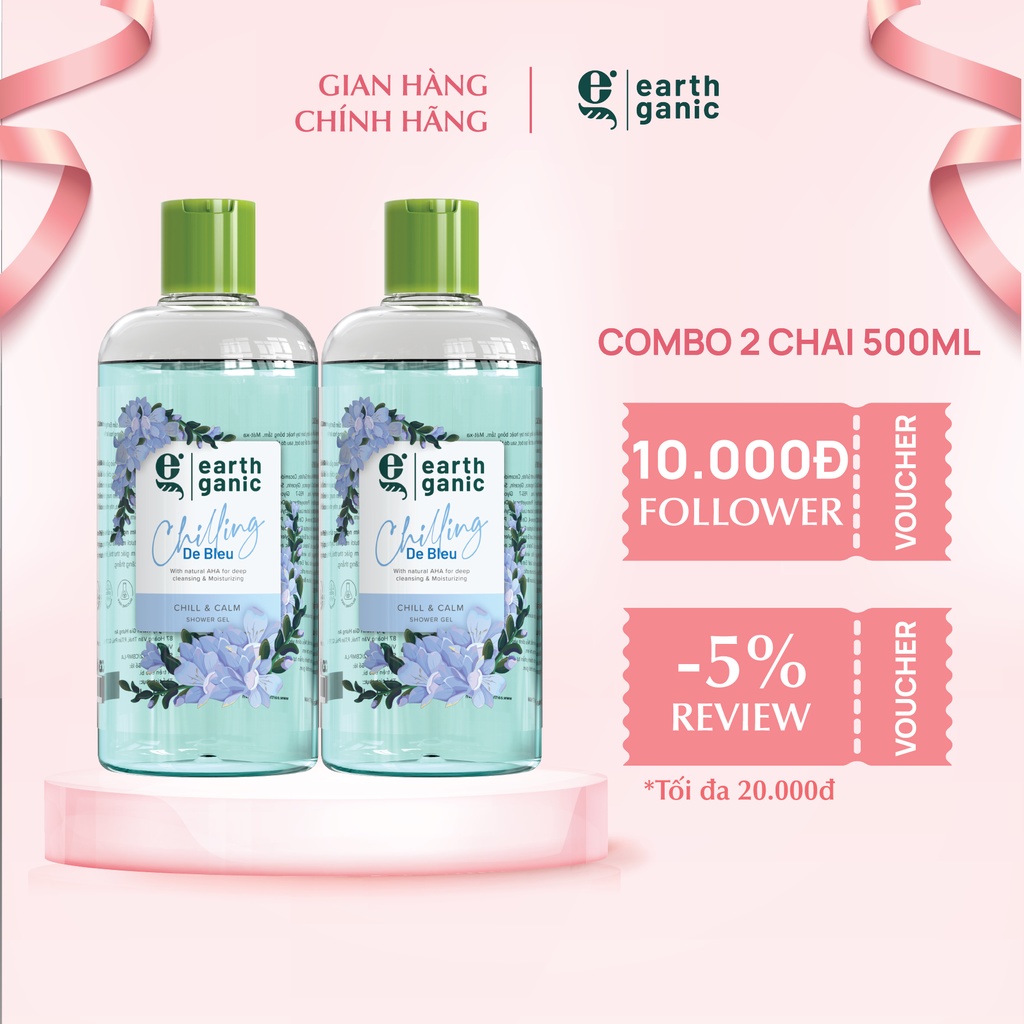 Combo 2 Sữa Tắm Dưỡng Ẩm Làm Sạch Sâu Hương Hoa Lan Nam Phi Kết Hợp Earthganic 500ml/1 Chai