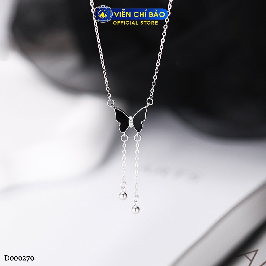 Dây chuyền  bạc nữ cánh bướm đen bi treo chất liệu bạc Ý 925 thời trang phụ kiện trang sức Viễn Chí Bảo D000270