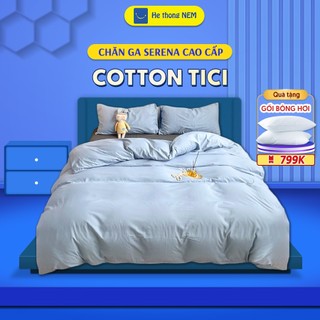 Bộ Chăn Ga Trải Giường Cotton Tici SERENA Bộ Drap Giường Set 5 Món Chần Bông Cao Cấp