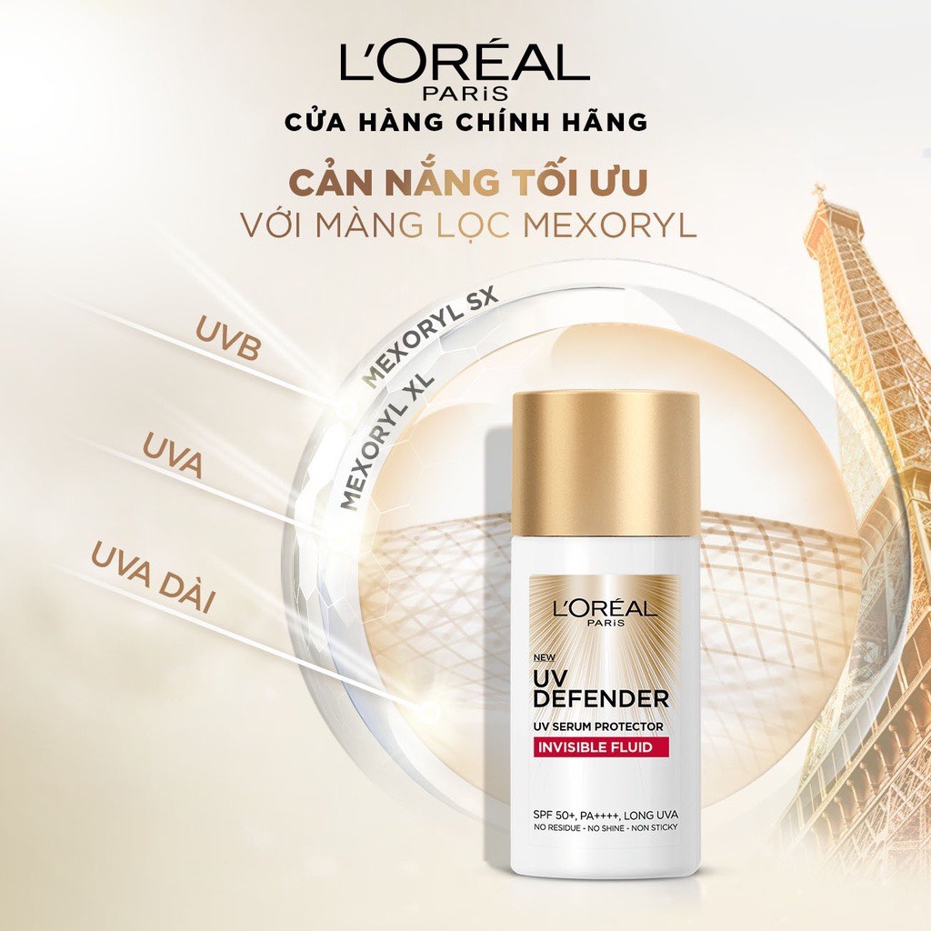 [L'OREAL PARIS] Kem Chống Nắng Siêu Mỏng Nhẹ Và Thoáng Mịn UV Defender Serum Invisible Fluid SPF 50+ PA++++ 50ml