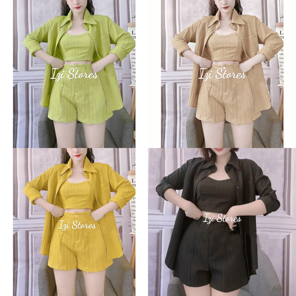 (Mua 1 được 3) Sét đùi Hotgirl 3 món chất đũi sọc siêu xinh SB1951