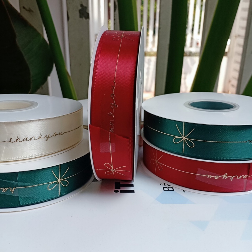 ❤️❤️Ruy Băng Màu In Chữ "Thank You" 2.5Cm Dài 47m Đóng Gói Quà Tặng