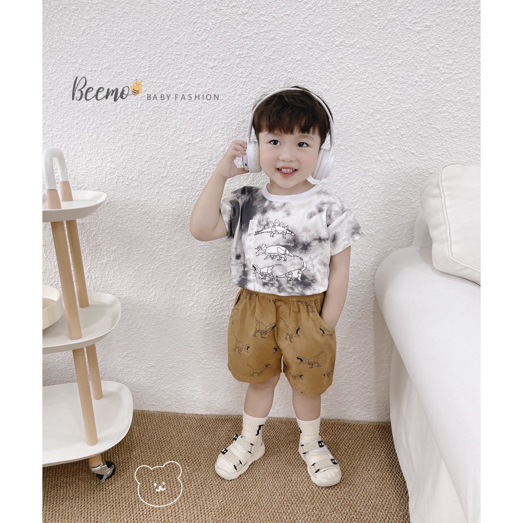 Set bộ quần áo cộc tay Beemo in hình khủng long loang áo cotton quần kaki mặc đi học đi chơi cho bé từ 1 - 7 tuổi 22146B