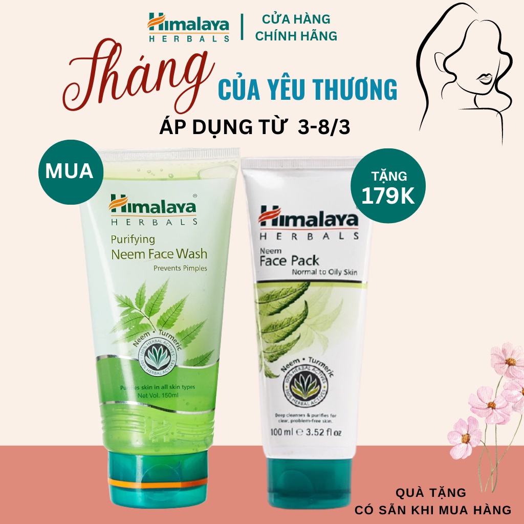 SPECIAL DEAL Sữa rửa mặt ngừa mụn giảm thâm Himalaya Neem Face Wash 150ml tặng Mặt nạ đất sét kiềm dầu 100ml