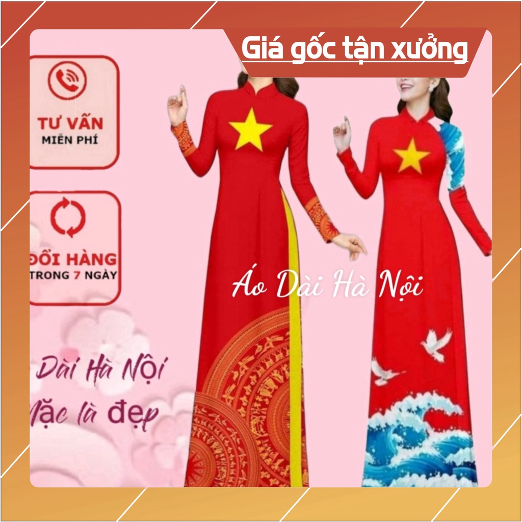 [Ảnh thật} Áo dài cờ đỏ sao vàng, đồng phục áo dài sao vàng - Áo Dài Hà Nội