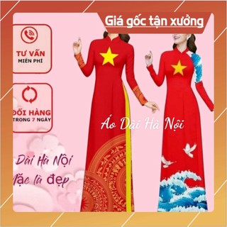 [Ảnh thật} Áo dài cờ đỏ sao vàng, đồng phục áo dài sao vàng - Áo Dài Hà Nội