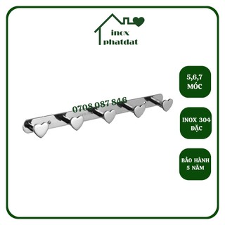 Móc treo đồ nhà tắm Inox 304 PHÁT ĐẠT (5,6,7 móc) không rỉ sét, giá treo inox cao cấp, Móc áo trái tim (SP005)