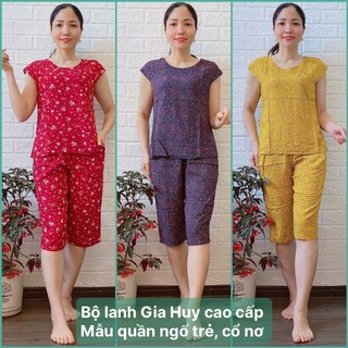 [ Sale off ]  Đồ bộ trung niên Bộ Lanh Nhung Trẻ  Gia Huy mẫu Quần Ngố Có Tay
