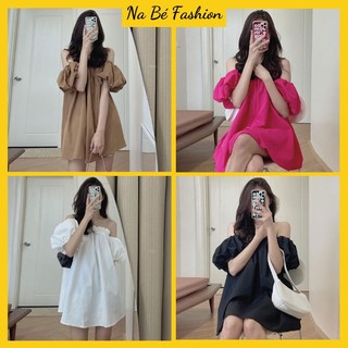 Váy trễ vai tay bồng - Đầm trễ vai tay lửng babydoll dáng xòe ngắn phong cách tiểu thư nhẹ nhàng