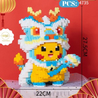 Mô hình lắp ghép nhân vật pikachu đội mũ lân 28cm _ mini block