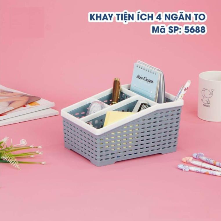 [Việt Nhật]Khay nhựa để mỹ phẩm, vật dụng để bàn 4 Ngăn loại lớn - chất lượng cao