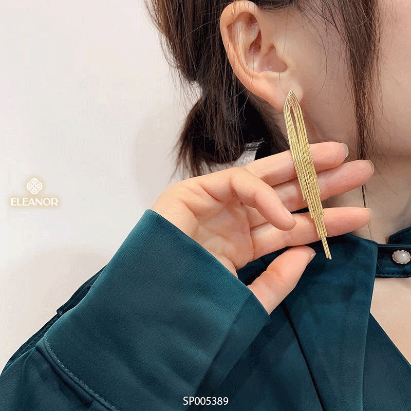 Bông tai nữ chuôi bạc 925 Eleanor Accessories dáng dài sợi tua rua phụ kiện trang sức 5389