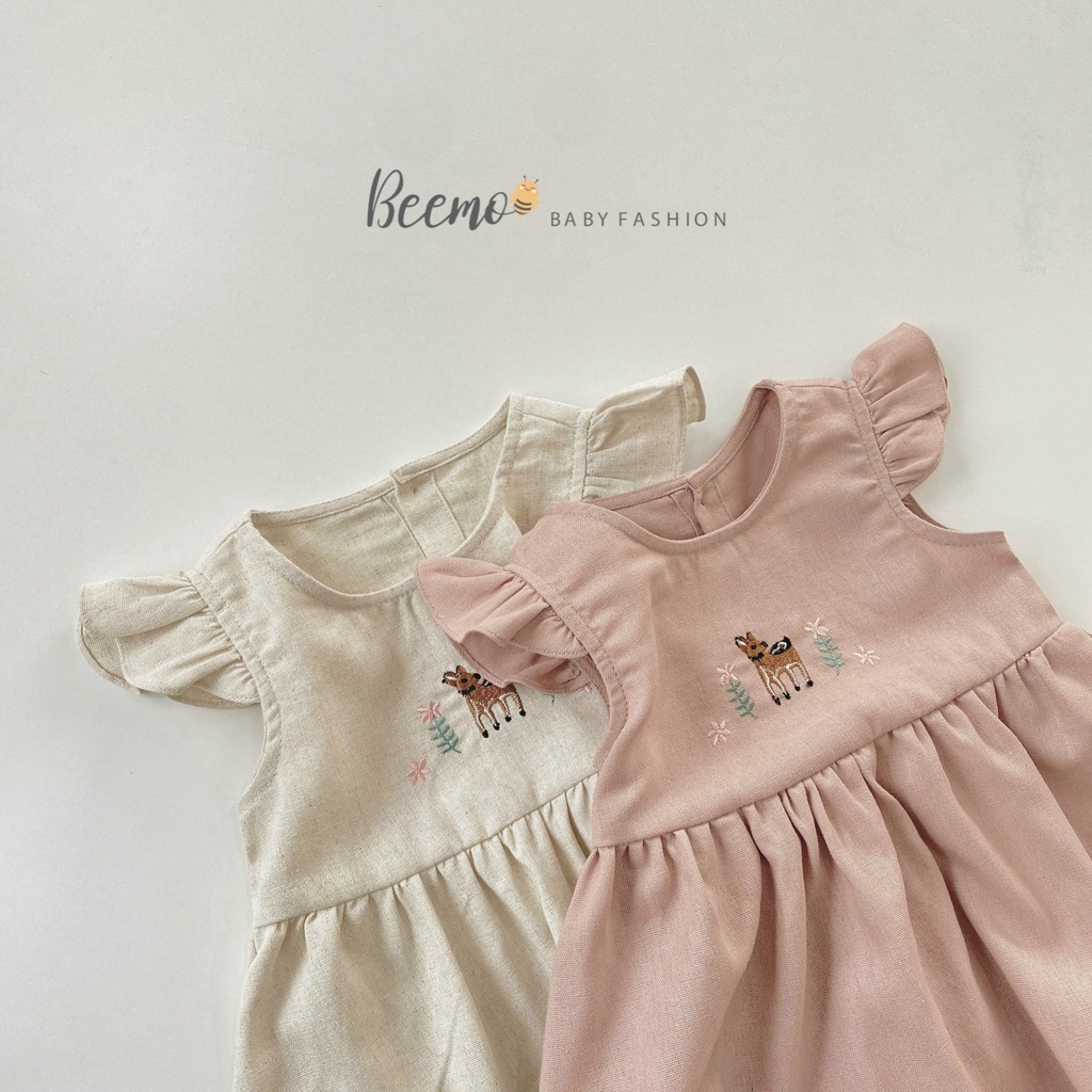 Váy cánh tiên thêu nai cho bé Beemo,Chất liệu linen cao cấp mềm mại,bộ màu vintage B285