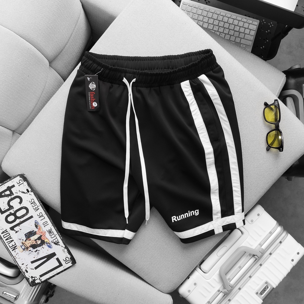 Quần short thun nam đen sọc trắng to bigsize 80-140kg