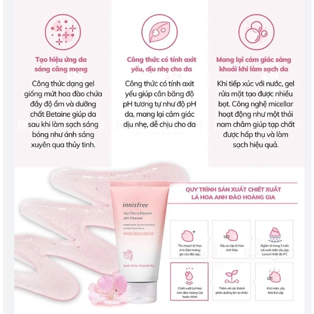 Sữa Rửa Mặt Hoa Anh Đào - Innisfree Jeju Cherry Blossom Jam Cleanser 150g