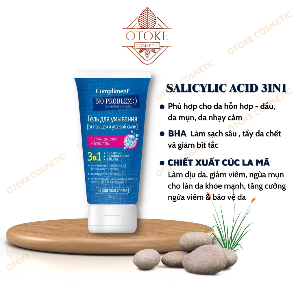 [Chính hãng - Có tem phụ] Sữa rửa mặt Compliment No Problem chứa Salicylic Acid, Tea Tree 200ml