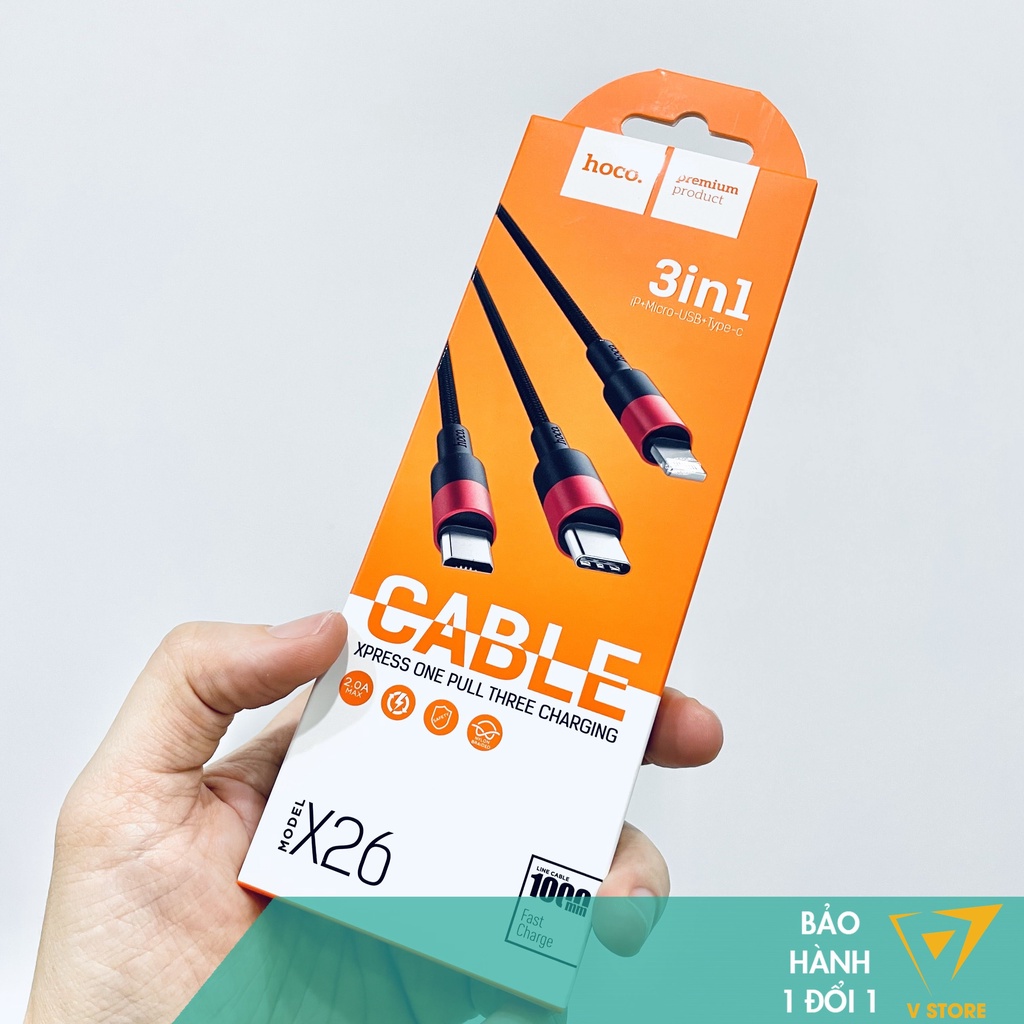 Dây cáp sạc nhanh 3in1 X26 U50 cho điện thoại ip ss type c micro usb android Hoco Đà Nẵng
