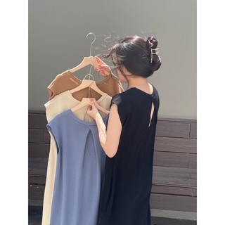 Đầm len suông dài xẻ chéo lưng Hàn Quốc