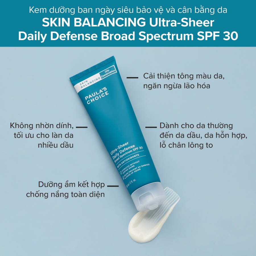 Chống Nắng Thấm Nhanh Cho Da Dầu Paula's Choice Skin Balancing Ultra-Sheer Daily Defense Broad Spectrum