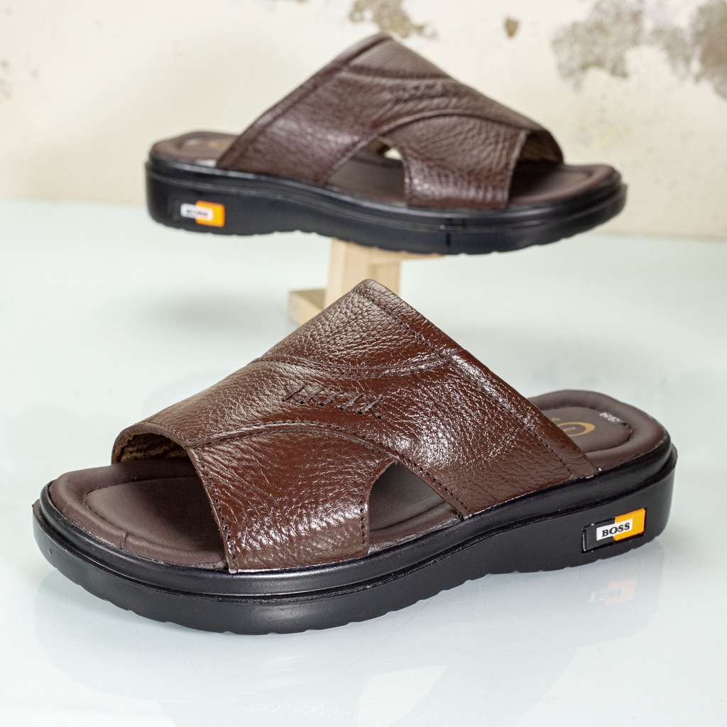 Dép nam quai ngang da bò thật khâu chỉ chắc chắn , siêu nhẹ chân , Gòm Q